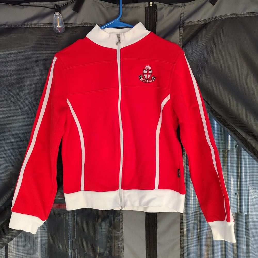 Red Zip-Up Jacket with White Trim